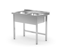 Tisch mit zwei Spülbecken ohne Ablage - geschweißt, Maße 1000x600x850 mm