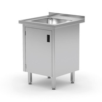 Tisch mit Spülbecken, Schrank mit Flügeltüren, Maße 500x700x850 mm