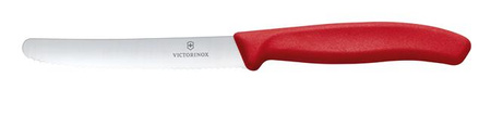 Victorinox Swiss Classic Tomatenmesser, abgerundete Spitze, Wellenschliff, 11 cm, rot