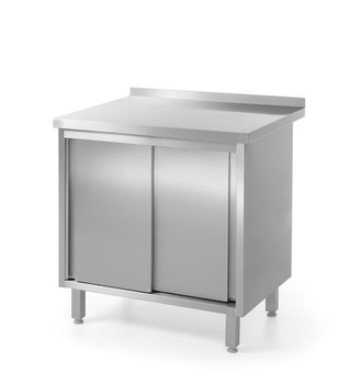 Wandtisch, mit Schiebetürschrank - geschweißt Wandtisch mit Regal