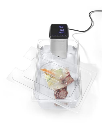 Deckel für GN 1/1-Behälter aus Polycarbonat mit Ausschnitt für Sous-Vide Zirkulator 222645