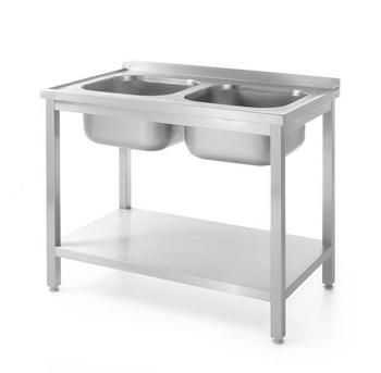 Tisch mit zwei Waschbecken mit Regal - verschraubt