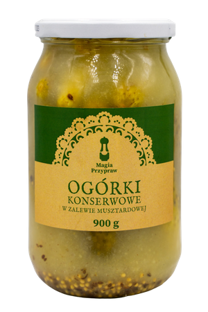 OGÓRKI KONSERWOWE Z MUSZTARDĄ 900G - zgrzewka 8 szt.