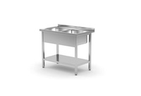 Stół z dwoma zlewami , z półką - skręcany, HENDI, Kitchen Line, Lokalizacja komory - pośrodku, 1000x700x(H)850 mm, 1000x700x(H)850mm