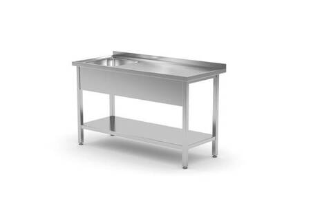 Stół z jednym zlewem z półką, lewy - skręcany, o wym. 800x600x(H)850 mm