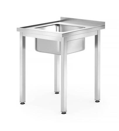 Stół ze zlewem 1-komorowym – skręcany, głębokość 600 mm, HENDI, Kitchen Line, Lokalizacja komory - pośrodku, 600x600x(H)850mm